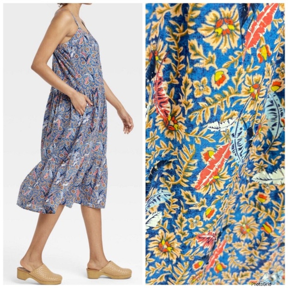 Knox Rose Midi Summer Dress Blue Off The Coast Print Sleeveless Medium